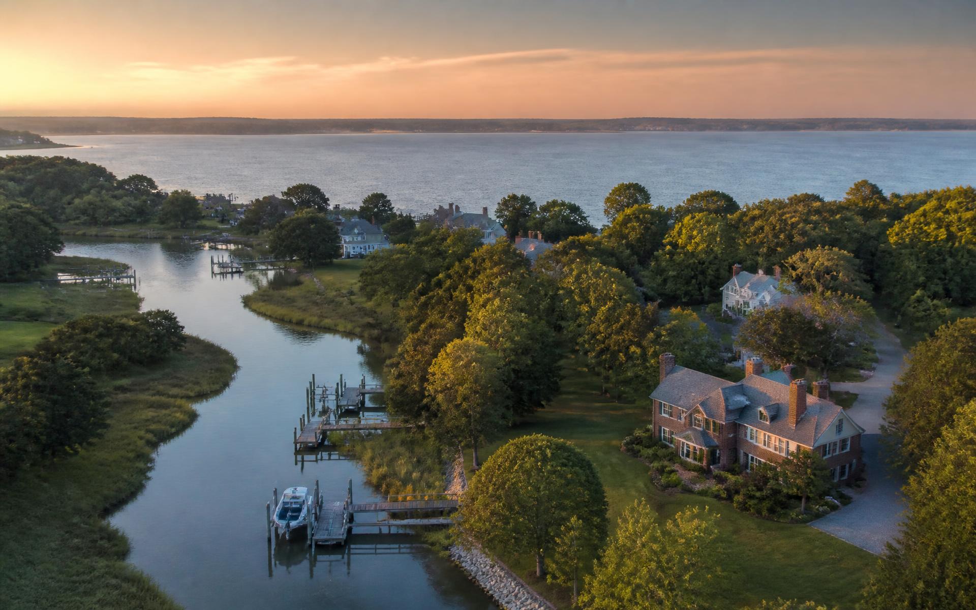 Coastal Virginia waterfront neighborhood at golden hour